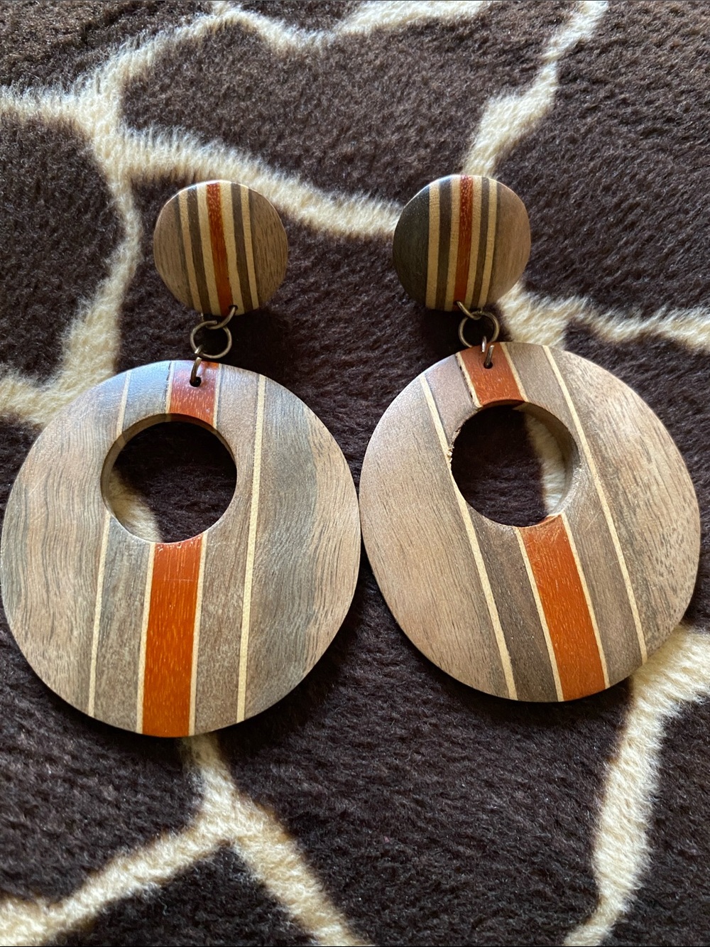 Vintage 70’s Striped Wood Earrings